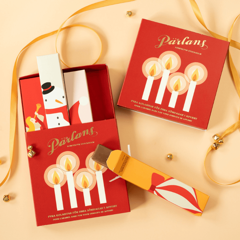 Sjokoladetrukne karamellbarer – Adventskalender, 4 stk