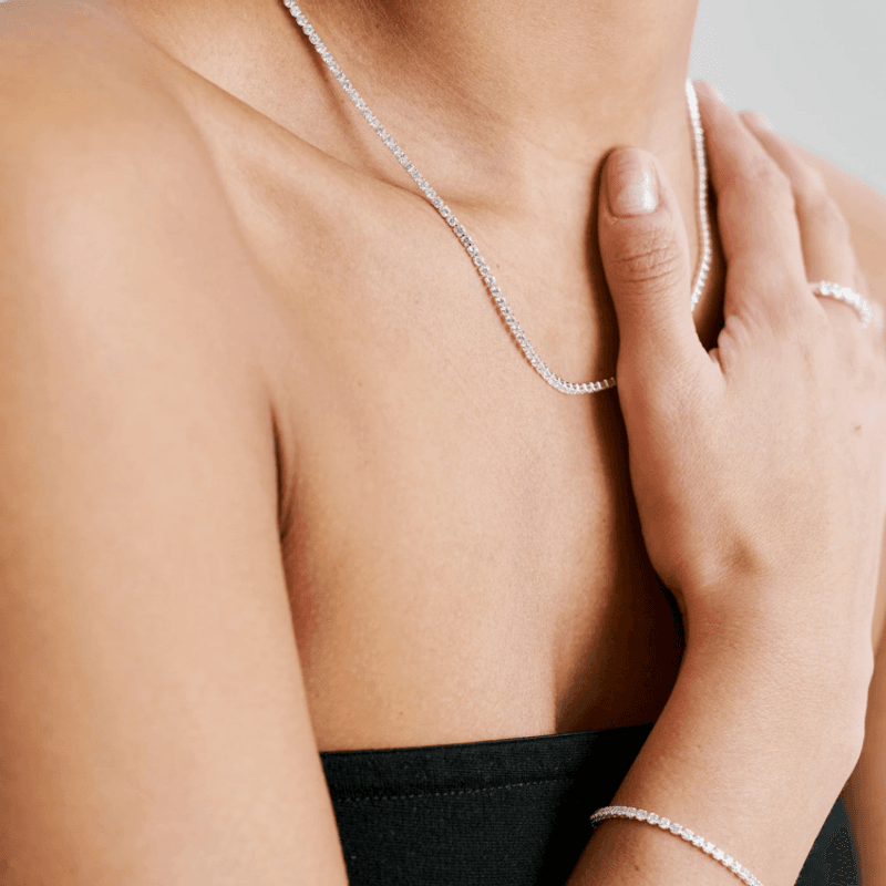 Thin Tennis Necklace Silver