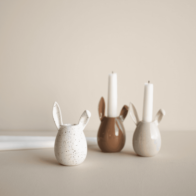 Rabbit candle holder - shiny nougat
