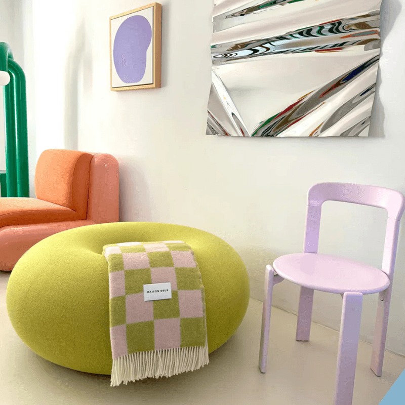 Sjakkbrett ullpledd - Kiwi / Rosa