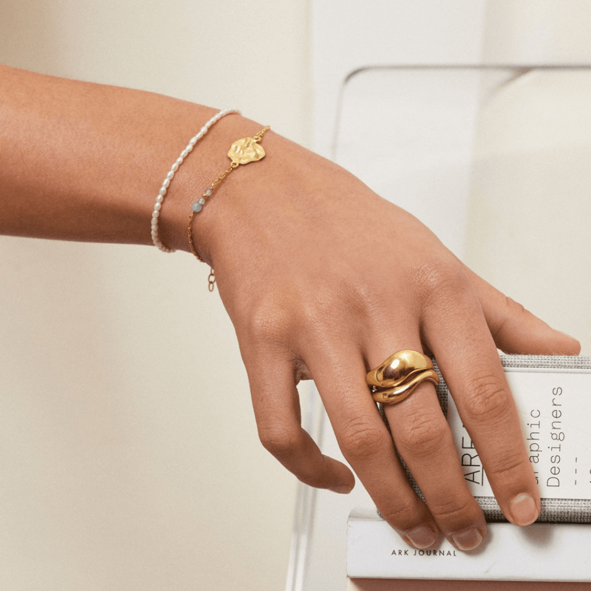ENAMEL Agnete gull ring - Large