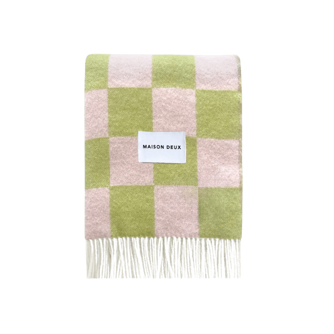Hovedbilde Sjakkbrett ullpledd - Kiwi / Rosa