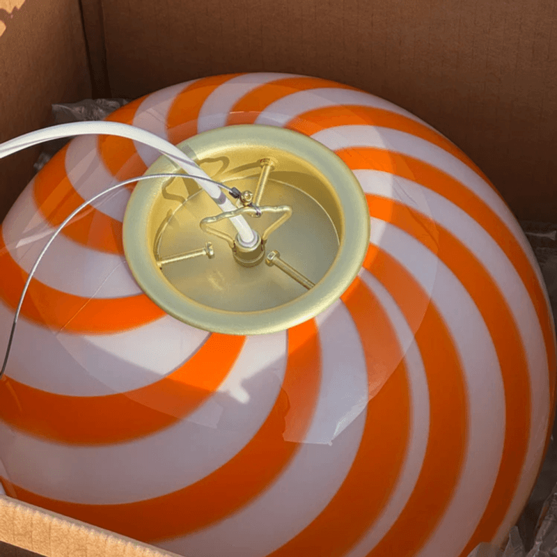Murano Candy pendel orange/hvit swirl* Bestillingsvare