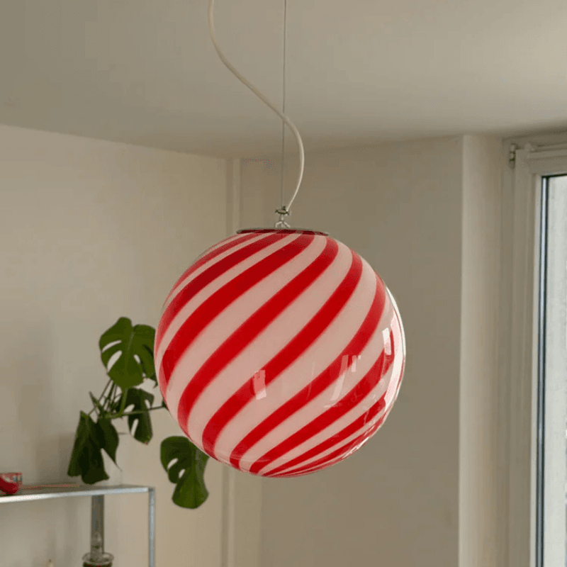 Murano Candy Pendel Rød/hvit Swirl *Bestillingsvare